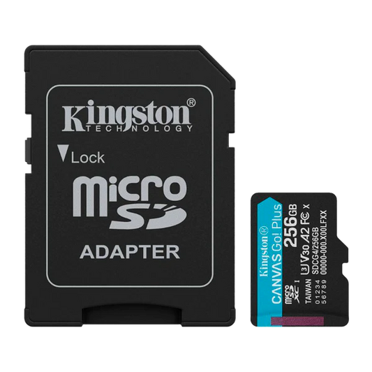 MEMORIA MICRO SD 256GB C10 U3 V30 R/W 200/100 MBPS KINGSTON GO Plus SDCG4/256GB (GOPRO) Garantía 5 Años