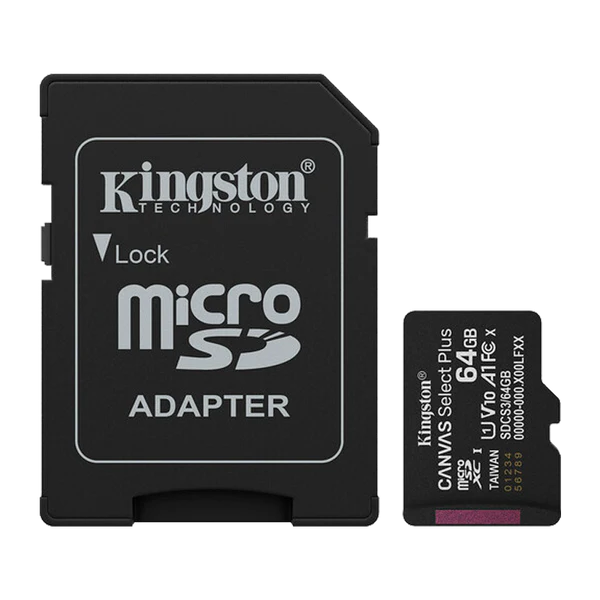 MEMORIA MICRO SD 64GB CLASS 10 KINGSTON CANVAS SELECT PLUS SDCS3/64GB CON ADAPT Garantía 5 años