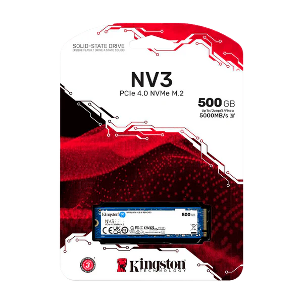 SSD PCI-E 4.0 M.2 2280 500GB NVME KINGSTON SNV3S/500G R/W 5000 MB/S Garantía 5 Años