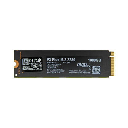 Disco de Estado Sólido SSD 1TB PCI-E 4.0 M.2 2280 NVMe CRUCIAL P3 Plus CT1000P3PSSD8 R/W 5000/3600 MBs Marca Crucial