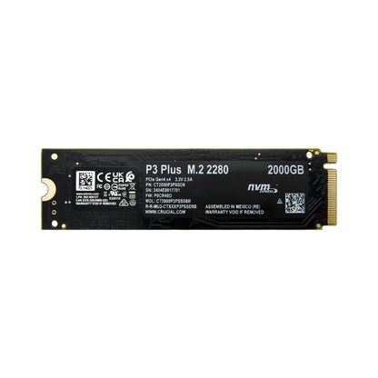Disco de Estado Sólido SSD 2TB PCI-E 4.0 M.2 2280 NVMe P3 Plus CT2000P3PSSD8 R/W 5000/4200 MBs Marca Crucial