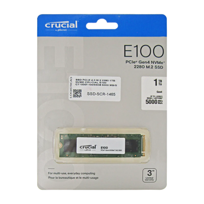 Disco de estado Sólido SSD 1TB PCI-E 4.0 M.2 2280 NVME E100 CT1000E100SSD8 5000 MB/S Marca Crucial