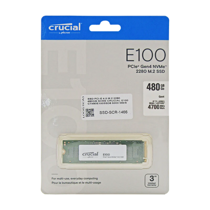 Disco de estado Sólido SSD 480GB PCI-E 4.0 M.2 2280 NVME E100 CT480E100SSD8 5000 MB/S Marca Crucial