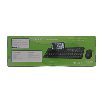 Combo Teclado Externo Wireless Compacto LATAM + Mouse 1600DPI, 2.4GHZ + BT 5.0, Batería 500MAH, USB-C, Color Negro, W1500 XUE®